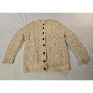 Glencairn Irish Aran Wool Cardigan Hand Knit Buttons Donegal Ireland M Sweater